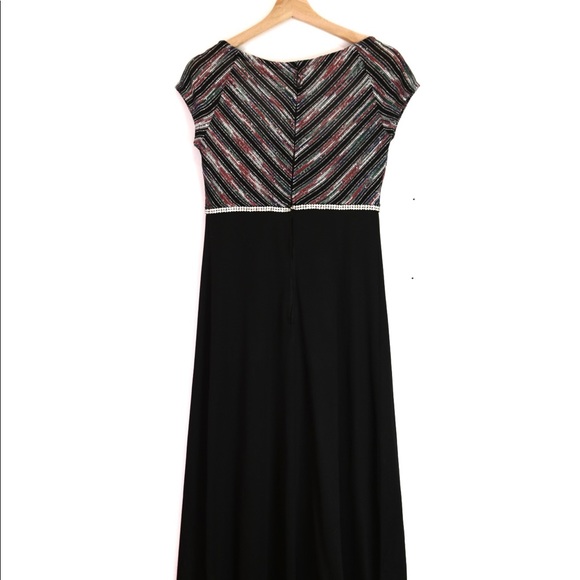 🍓VINTAGE 70s Disco Silver Black Glam Maxi Dress - Picture 6 of 8